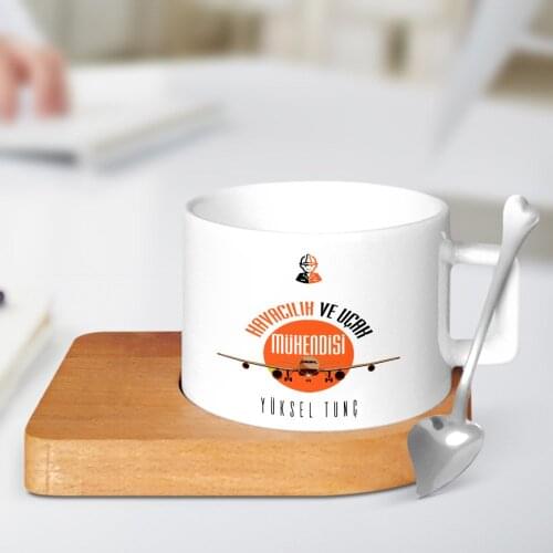 Personalized Professional Aviation and Aircraft Engineer Wood Altlıklı Ceramic Cup