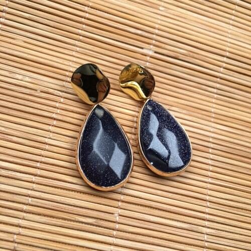 Nature Stone Earrings Stud Exquisite Jewelry Handmade Water Drop Shape Black Sand Point Quartz Gmestone Earrings For Women