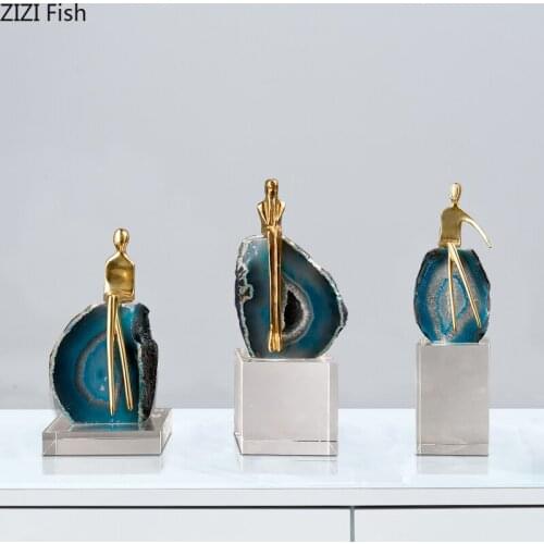 Nordic Abstract Figures Decorative Ornaments Copper Character Statue Artwork Crystal Sculpture Crafts Modern Home Decoration