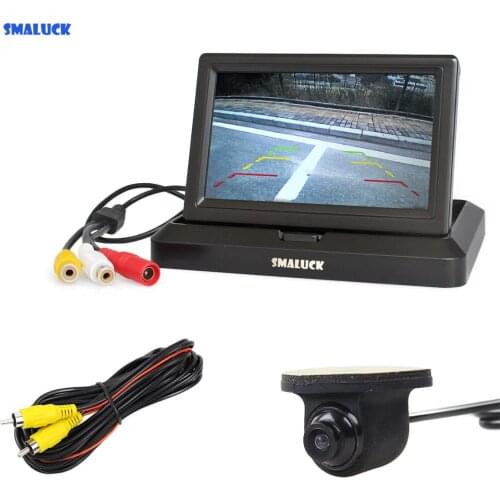 SMALUCK Wired 5" Rear View Monitor Car Monitor Waterproof HD Rear View Car Camera Parking System Kit