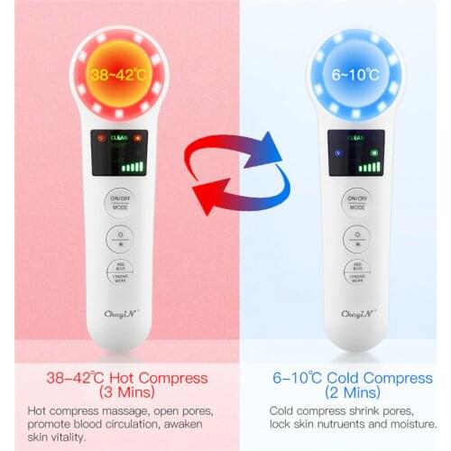 EMS Ultrasonic Vibration Cold Hot Hammer Wrinkle Remove Face Lifting Beauty Bar LED Photon Light Therapy Anti Age Skin Care Tool