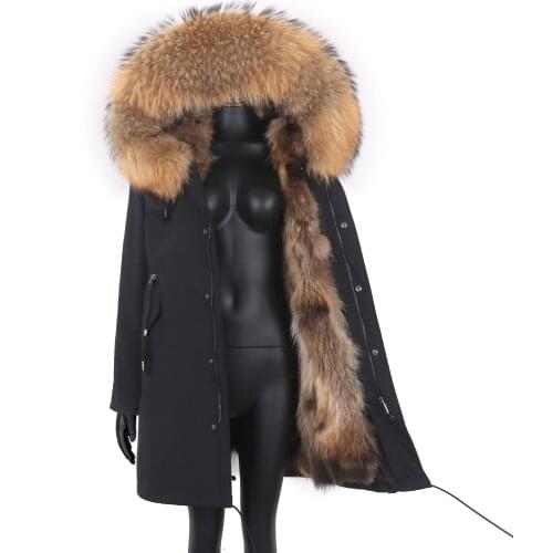 2021 Real Fur Coat Winter Jacket Women Long Parka Waterproof Big Natural Raccoon Fur Collar Hood Thick Warm Real Fox Fur Liner