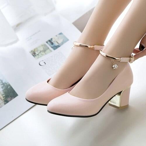 Big Size ladies high heels women shoes woman pumps Round-headed ladies with buckled high heels