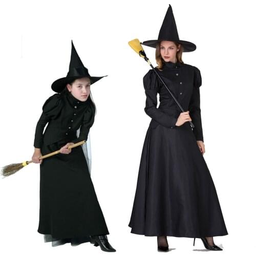 The Wizard of Oz Women Deluxe Wicked Witch Costume Black Full Length Dress Halloween Classic Witches Costumes Cosplay