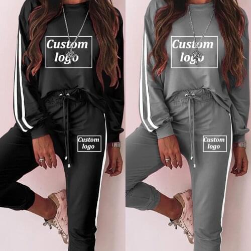 Spring Summer 2 Piece Set Women Tracksuit Loose Personalized Custom Logo Sweatshirt+Pants Sportswear Running Jogging Outfits
