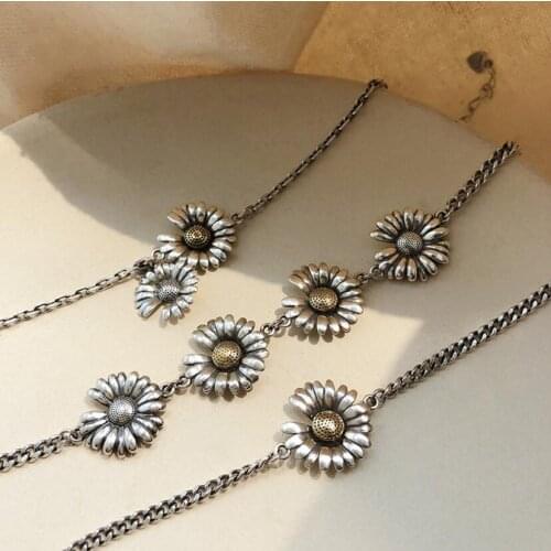 925 Sterling Silver Party Chian Bracelet for Women Vintage Trendy Thai Silver Daisy Elegant Wedding Bride Jewelry Gifts