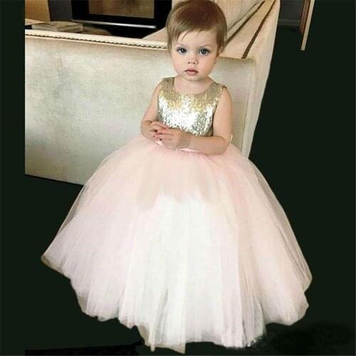 Gold Glitter Flower Girl Dresses Sleeveless Fluffy Tulle Birthday Party Ball Gown Girl First Holy Communion Pageant Dresses