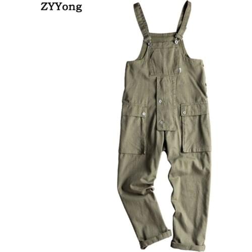 ZYYong Cotton Multi-Pocket Bib Mens Pants Hip Hop Street Clothing Cargo Work Pants Jumpsuit Retro Casual Fashion Mens Trousers