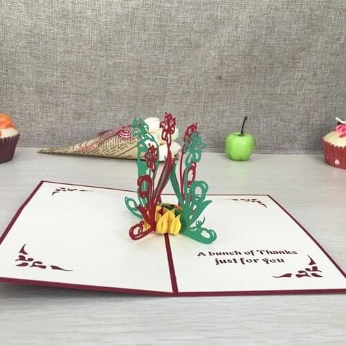1pcs Narcissus Laser Cut Paper Greeting 3D Pop Up Kirigami Card Wedding Invitation Birthday Valentines Day Postcards Gifts
