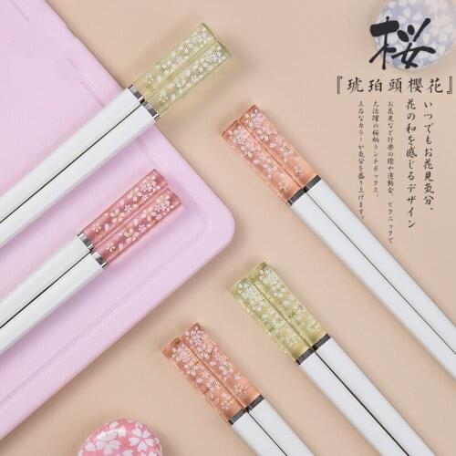 2 Pair Amber Sakura Japanese Chopsticks Antibacterial Anti-slip High Temperature Resistant Sushi Food Chopsticks Kitchen Supplie