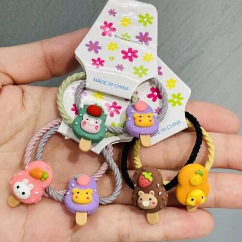 2Pcs Different Cute Animal Lollipop Hair ring Hair Bands Headwear Girls Rubber Band Elastic Hair Bands Children Hair Accessories