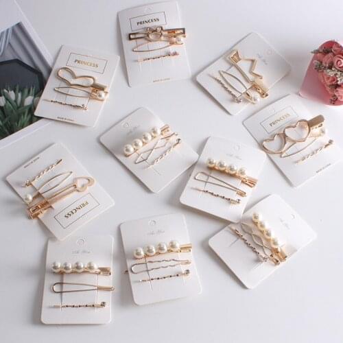 3Pcs/set Heart Crown Metal Pearl Hair Clips Pins For Women Lady Girl Fashion Female Headwear Barrette Hair Beauty Accessories