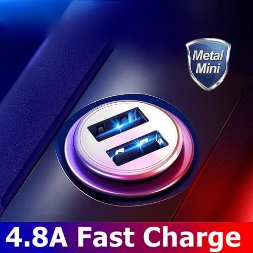 4.8A Fast Charger Mini USB Car Charger For Mobile Phone Tablet GPS Car-Charger Dual USB Car Phone Charger Adapter With luminous