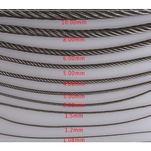 5 Meter 0.6mm 0.8mm 1mm 1.2mm 1.5mm 2mm 304 Steel Wire Rope Cable Clothesline Rustproof 304 Stainless Steel 7*7