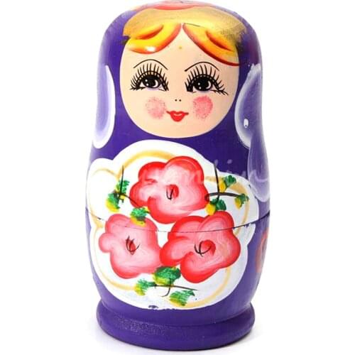 5pcs/Set Purple Dolls Matryoshka Wooden Russian Nesting Babushka Russian Hand Paint Lovely Christmas Toys Gifts dolls for kids