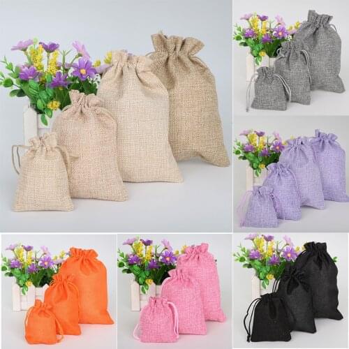 5pcs/lot Drawstring Natural Burlap Jute Gift Bags Christmas Decoration Jewelry Packaging Bag Wedding Party Favor Pouches