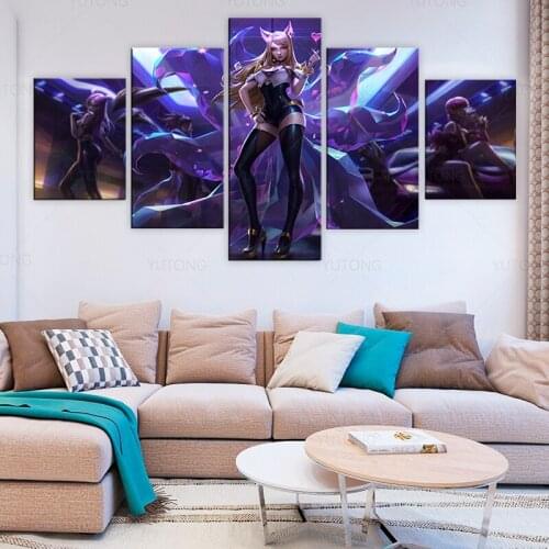 5pcs KDA WomenS Group LOL Game Poster Wall Art Decor Modular Picture Gamer Canvas Paintings For Teen Living Room Decoration