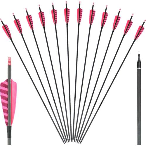 6/12 pcs Pure Carbon Arrows Natural Turkey Feather Spine 400 ID 6.2mm Adjustable Nock for Outdoor Shooting Hunting Archey Bow