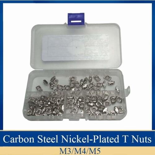 90pcs/set M3 M4 M5 T Nuts Assortment Kit Carbon Steel Nickel-Plated Half Round Roll for Aluminum Profile Accessories