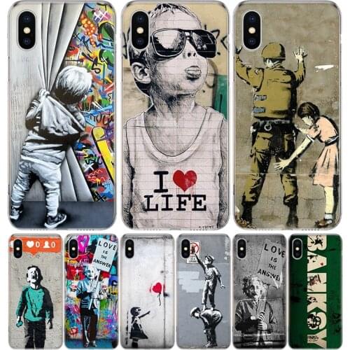 Banksy Graffiti War Peace Cover Phone Case For Iphone 11 12 Mini Pro 7 6 X 8 6S Plus XS MAX + XR 5S SE 10 9 Art TPU Coque Capa S