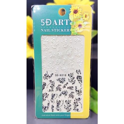 Black White Flower 5D Nail Sticker Anaglyph Effect Nail Art Decorations Nailart Stickers Adhesive Manicure Accessories