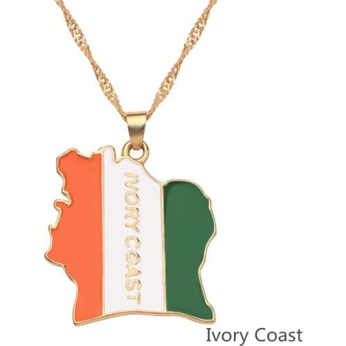 Enamel COTE D IVOIRE Map Flag Gold Color Necklaces Ivory Coast Country Map Jewelry