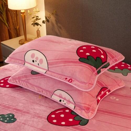 2pcs/set Flannel Pillowcases Cartoon Printed Home Decor Pillow Cover Soft Velvet Winter Warm Sleeping Pillow Case 48x74cm