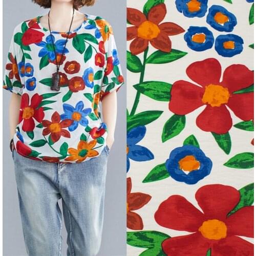 The Sunflower On White Print Tencel Cotton Fabric For Dress Tissus Coton ImprimÉ Sewing Telas Algodon Estampadas Ткань Au MÈTre