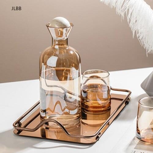 Crystal Glass Water Bottle Cylindrical Pitcher Cup Set Creativity Cold Water Kettle Transparent Stained Glass Juice Jugs