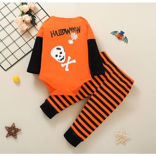 Halloween Kids Boys Clothing Sets Autumn Long Sleeve Rompers and Stripe Pants Set for Children