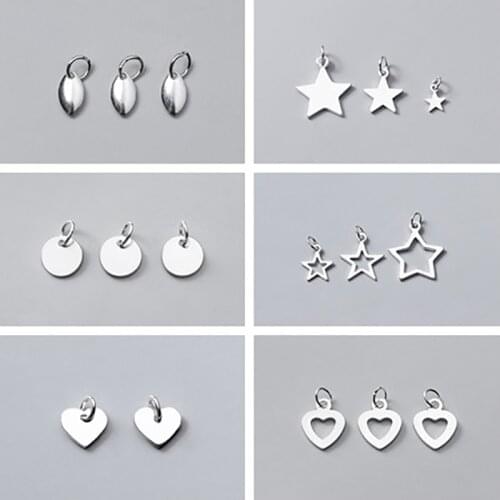 MEETSOFT 5pcs/lot 925 Sterling Silver star round oval heart Charms for Women DIY Jewelry Finding Necklace Deocration Accessory