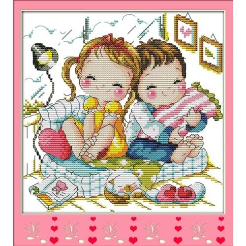 Cartoon lovers (2) cross stitch kit 14ct 18ct count canvas stitches embroidery DIY handmade needlework plus