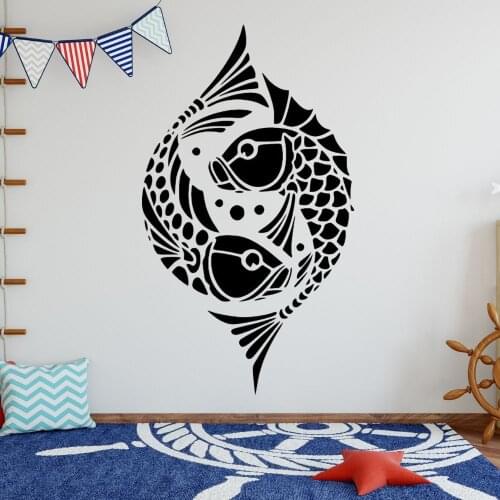 Yin Yang Koi Fish Mural Wall Decal Animal Sticker For Home Living Room Decoration Removable A002240