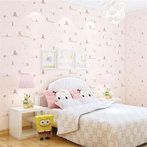 Beibehang Ocean sailing boy girl room non-woven wallpaper Mediterranean blue cartoon children room bedroom 3d wallpaper roll