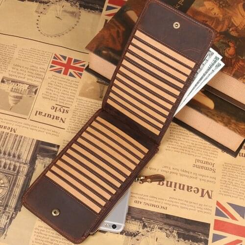 2017 New wallet High quality retro style handmade cow genuine Crazy horse leather oil leather men male long purse free shipping