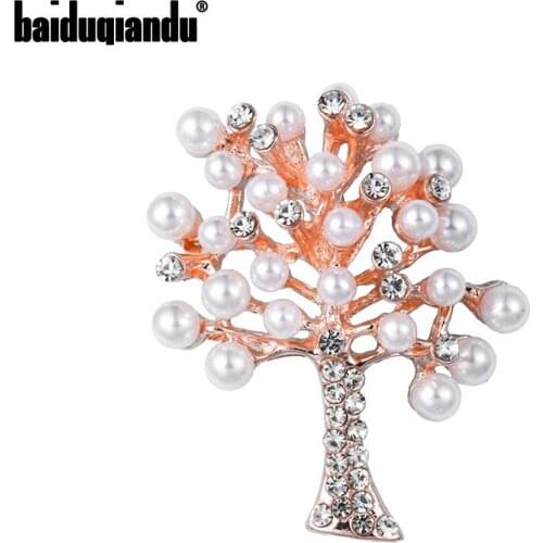 Baiduqiandu New Arrival Simulated Pearls Plant Tree Brooches Fashion Trendy Jewelry Gifts