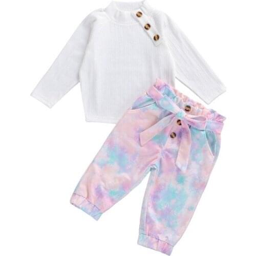 Winter Autumn Girls Tie-dye Clothes Sets Long Sleeve Knit Sweater Tops Printed Long Pants 2pcs 1-6 Years