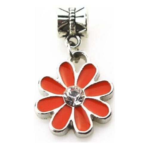 20pcs/lot orange daisy flower charms hanging charm big hole pendant beads charm fit pando bracelet diy jewelry dangle charms