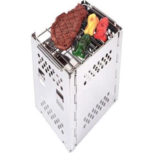 Outdoor Sports Foldable Stainless Steel Backpacking Wood Burning Stove Mini Bbq Grill For Hiking Camping Cooking Accessories