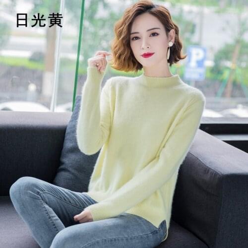 New half high neck mink sweater women short loose knit cashmere sweater home style pullover FRSEUCAG brand Autumn and winter