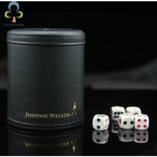High-grade Black Leather Johnnie Walker Dice Cup+6pcs Dices Drinking Board Game Gambling JW Scottish whiskey Dice Box Set GYH