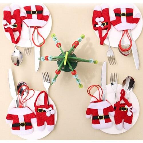 Ynaayu 6pcs/set Fancy Santa Dinner Knife Fork Holders Silverware Holder Pockets Fork Bags For Christmas Tableware Decoration