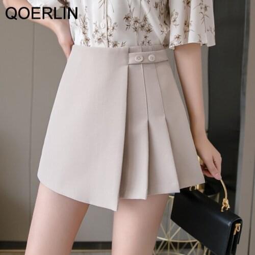 2021 Summer Shorts Skirt Women Pleated Skirts Wide Leg A-line Shorts Students Elegant Irregular Shorts Skirts Mujer Black Skirts