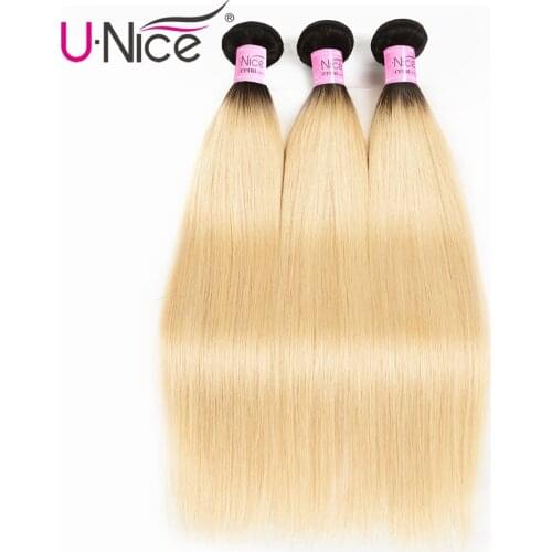 UNice Hair Brazilian Straight Hair 3 Bundles T1b/613 Color 100% Remy Human Hair Weaves 10"-20" Ombre Hair Bundles Free Shipping