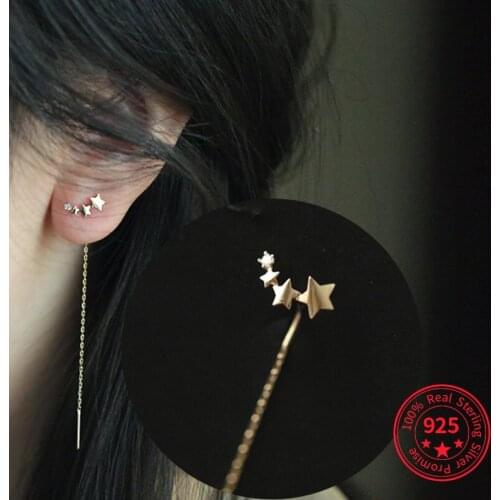 925 Sterling Silver Plated 14k Gold Simple five-pointed star long tassel earrings Women Light Luxury Wedding Jewelry Accessories