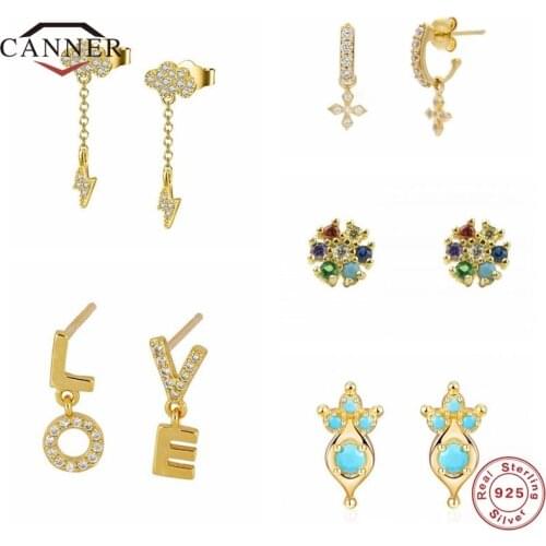 CANNER Real 925 Sterling Silver Stud Earrings for Women Exquisite and lovely Zircon Earring Piercing Earings Jewelry pendientes