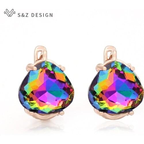 S&Z DESIGN Japanese South Korean Fashion Heart-shaped Triangular Crystal Dangle Earrings For Women 2020 Jewelry 585 Rose Gold