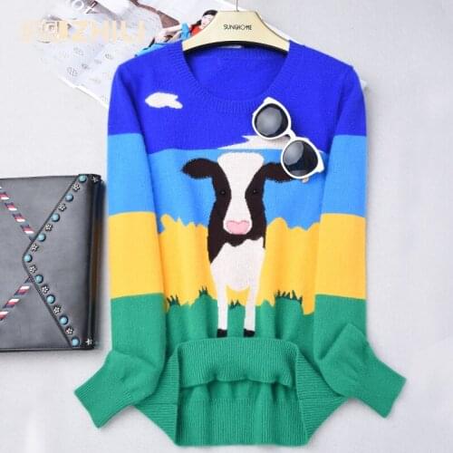 O-neck cashmere sweater female womens cow graziers pattern cashmere knitted basic sweater