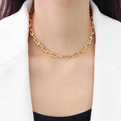 2021 INS Hip Hop Stacked Accessories 316L Stainless Steel Plated 18K Gold Thick Chain Bracelet Necklace Set For Women Girl Gift