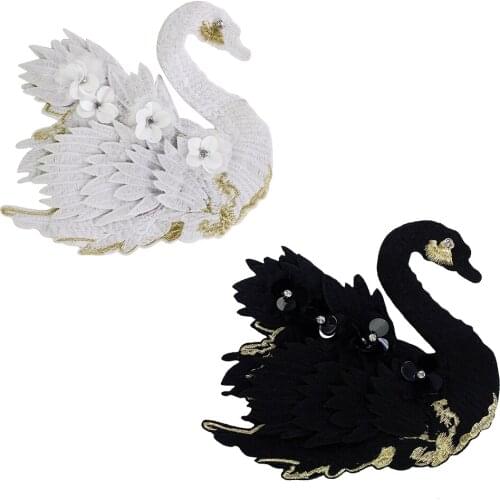 10pieces Large Embroidery Swan Patches Beaded Sequin Motifs Applique for Sweater Badge DIY Sewing Supplies TH1409
